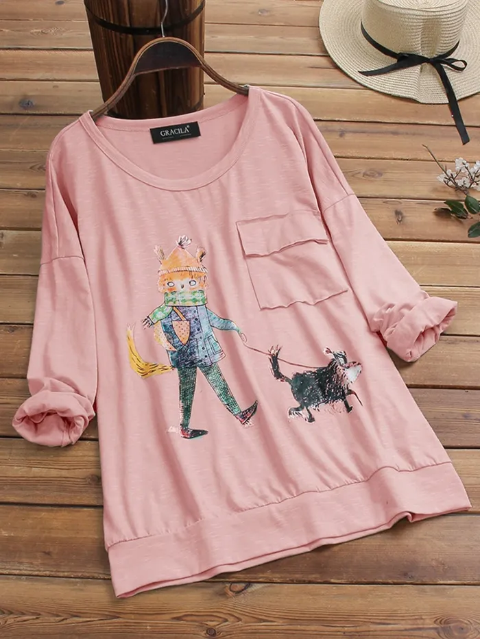 Casual Long Sleeve Round Neck Plus Size Tops