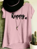 Plus Size Women Short Sleeve Happy Floral Casual Tops