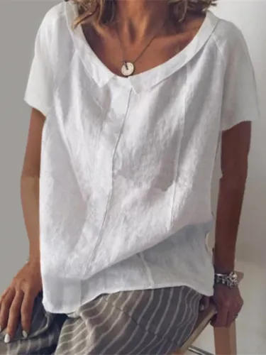 Cotton Solid Casual Short Sleeve Shirts & Tops