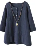 Half Sleeve Cotton-Blend Asymmetrical Casual Shirts & Tops