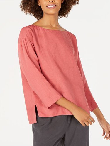 Plus Size Casual Solid 3/4 Sleeve Tops