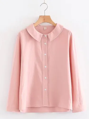 Women Casual Peter Pan Collar Tops Tunic Blouse Shirt