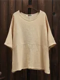 Cotton Linen Paneled Casual T-Shirt