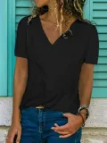 Solid Short Sleeve Cotton V Neck Shirts