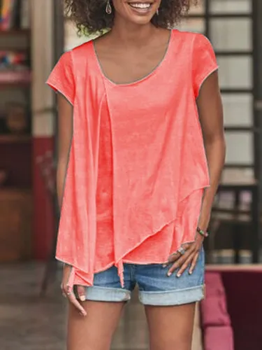 White Short Sleeve Solid Cutout Shirts & Tops