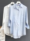 Plus Size Women Long Sleeve Loose Solid Cotton Sunscreen Jacket Casual Shirt Cardigan