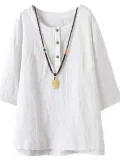 Half Sleeve Cotton-Blend Asymmetrical Casual Shirts & Tops