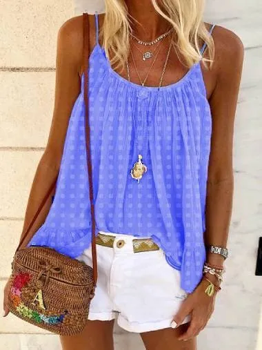 Casual Crew Neck Cotton-Blend Shirts & Tops