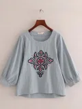 Women Casual Embroidery Tops Tunic Blouse Shirt