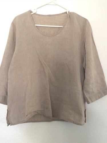 Khaki Linen Short Sleeve Plain Shirts & Tops