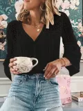 White Casual V Neck 3/4 Sleeve Shift Shirts & Tops