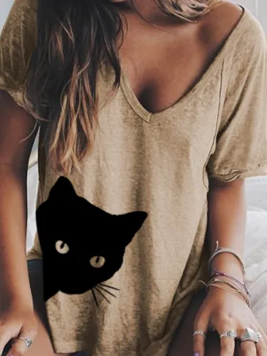 Women Summer V neck Loose T Shirt Tops