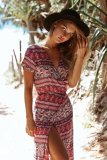 Bohemia Floral-Printed Short Sleeve V Neck Side Split Beach Dress