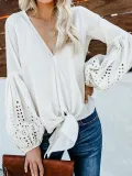 Balloon Sleeve Tie Top Blouse Shirt