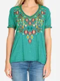 Cotton-Blend Floral Short Sleeve Shirts & Tops