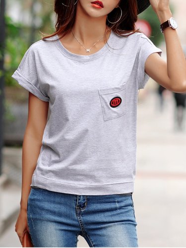 Plus Size Women  Loose Round Neck Solid  Cotton Bat Short  Sleeve  Casual  Tops