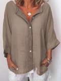 Plus Size Casual Solid V Neck 3/4 Sleeve Tops