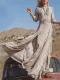 V-Neckline 3/4 Sleeves Maxi A-line Dress