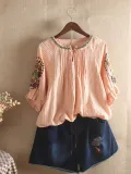 Women Casual Embroidery Tops Tunic Blouse Shirt