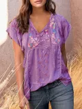 Printed Short Sleeve Cotton-Blend Shirts & Tops