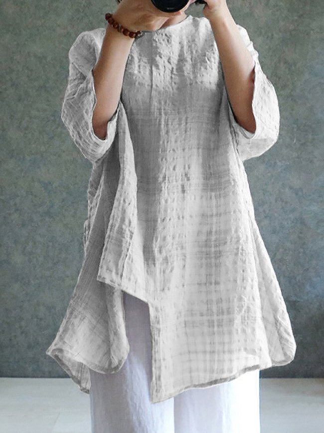 Casual Solid Half Sleeve Crew Neck Blouse