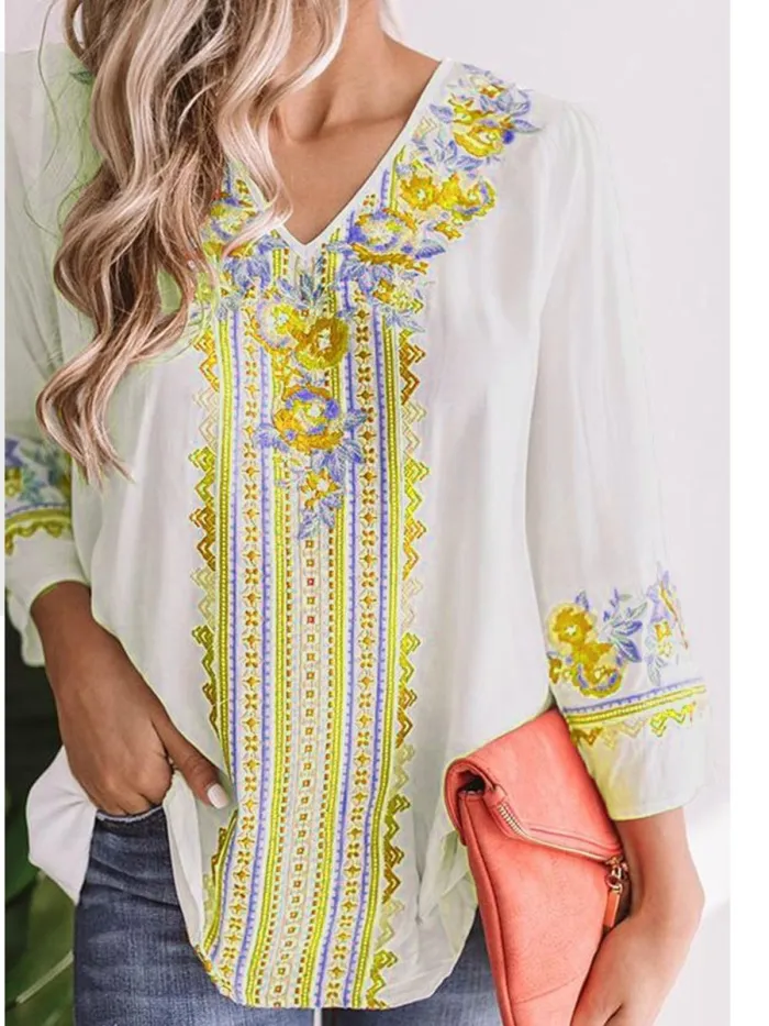 Women Casual V Neck Tops Tunic Blouse Shirt