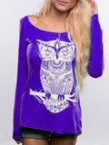 Owl Printed Long Sleeve Casual Animal Shift T-Shirts