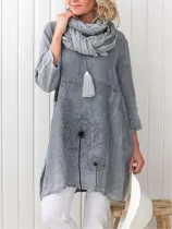 Long Sleeve Casual Printed Plus Size Dresses
