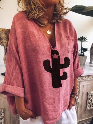 Red Printed Cotton-Blend Half Sleeve Shirts & Tops