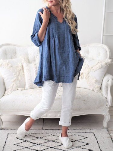 Women Casual Tops Long Sleeve Cotton Patchwork Summer Tops