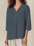 3/4 Sleeve Solid Cotton Shirts & Tops