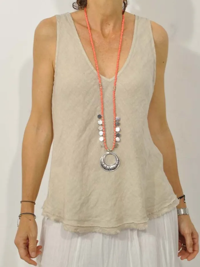 Plus Size Solid Casual V Neck Sleeveless Tops