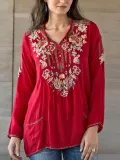 Elegant V Neck Printed Long Sleeve Shirts & Tops