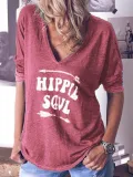 V Neck Casual Letter Short Sleeve Shirts & Tops