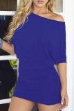 One Shoulder  Plain Pleated Bodice Bodycon Dresses