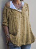 3/4 Sleeve V Neck Cotton Shirts & Tops
