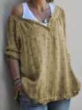 3/4 Sleeve V Neck Cotton Shirts & Tops