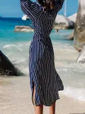 V Neck Basic Paneled Beach Dress