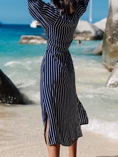 V Neck Basic Paneled Beach Dress