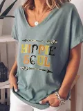 Short Sleeve V Neck Cotton-Blend Printed Shirts & Tops