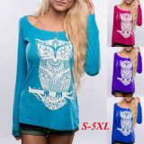Owl Printed Long Sleeve Casual Animal Shift T-Shirts