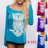 Owl Printed Long Sleeve Casual Animal Shift T-Shirts