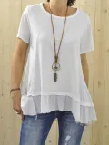 Plus Size Casual Round Neck Short Sleeve Solid Tops