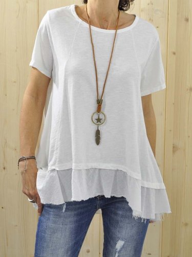 Plus Size Casual Round Neck Short Sleeve Solid Tops