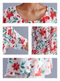 Romantic Floral Short Sleeves Round Neck Loose Casual Tops