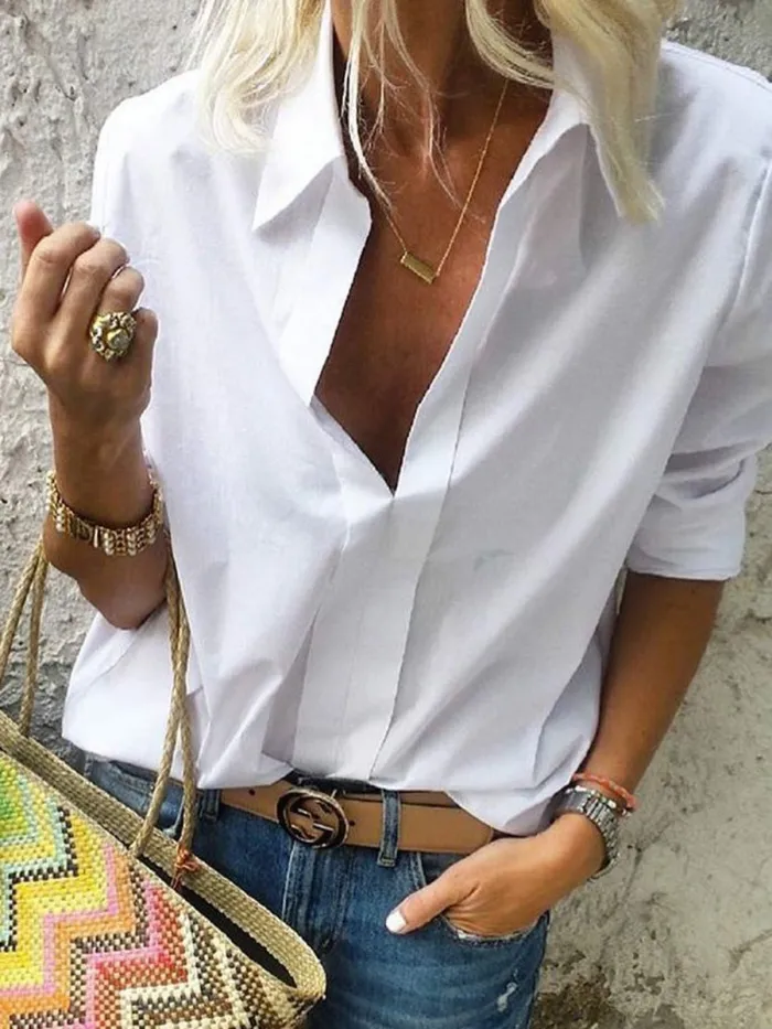 Long Sleeves Shirt Collar Solid Casual Shirts