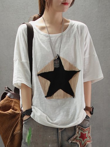Printed Short Sleeve Round Neck Shirts & Tops