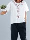 Plus Size  Women  Cotton   Embroidered  Short  Sleeves Round Neck   Casual  Tops