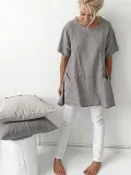 Short Sleeve Crew Neck Pockets Shirts Daily Plus Size Tops