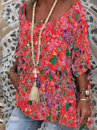 Floral Half Sleeve Causal Tops